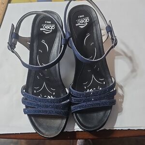 Abeo Navy Strappy Rhinestone Sandals